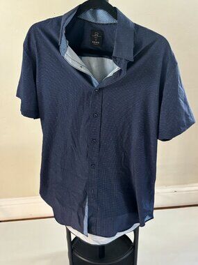 Michael Strahan Slim Fit Button-Up Tee, Size M, Dark Blue